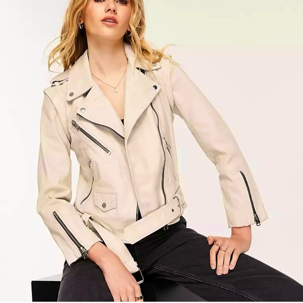 TRUTH by Republic Faux Leather Moto Biker Style Jacket in Cream Color Size Large